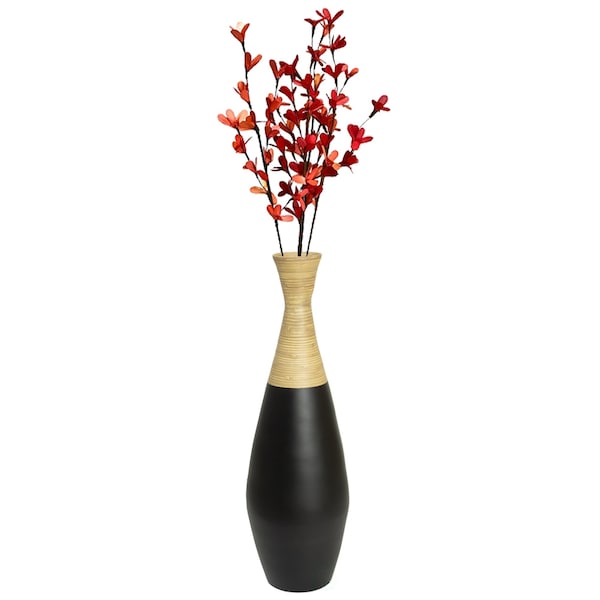 Uniquewise 31.5" Spun Bamboo Tall Trumpet Floor Vase Black and Natural QI003356BK.L - main